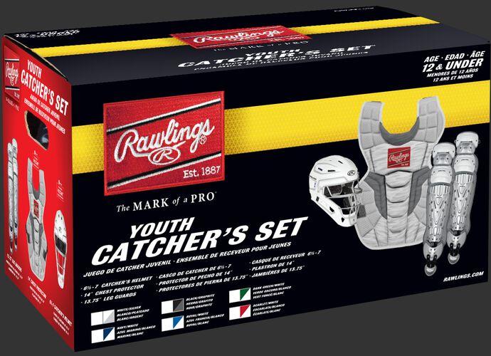 Rawlings Youth White/Silver VELO 2.0 Catcher's Gear Box Set: CSV2Y-W/SIL