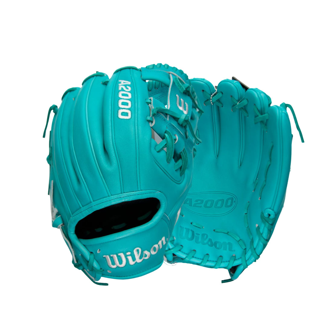 Custom Teal and White A2000 1786 Infield Baseball Glove From Headbanger Sports.