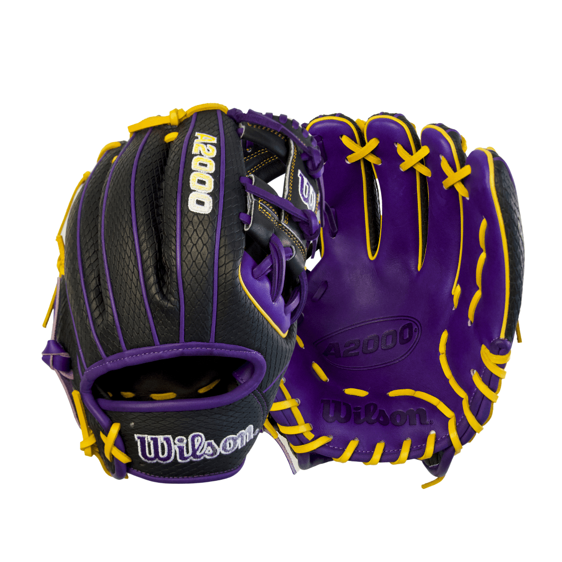 Wilson A2000 1786 "Mamba" 11.5" Infield Baseball Glove: Purple / Black SuperSnakeskin / Yellow