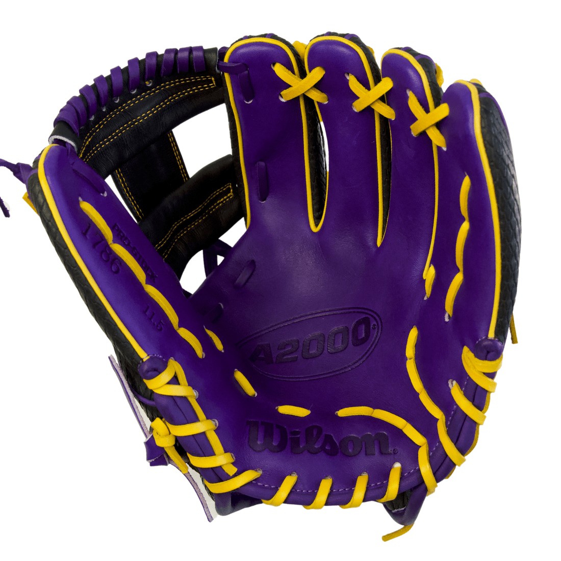 Wilson A2000 1786 "Mamba" 11.5" Infield Baseball Glove: Purple / Black SuperSnakeskin / Yellow