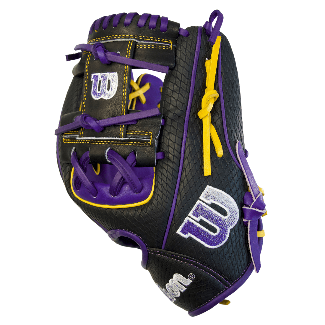 Wilson A2000 1786 "Mamba" 11.5" Infield Baseball Glove: Purple / Black SuperSnakeskin / Yellow