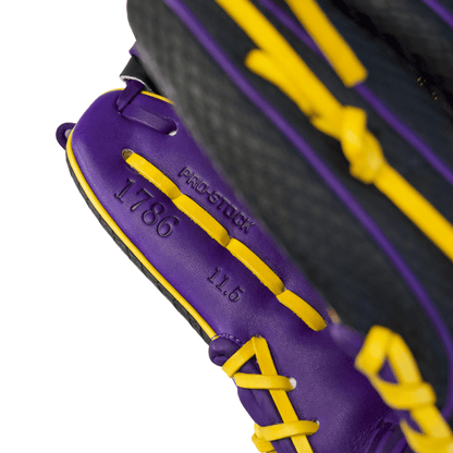 Wilson A2000 1786 "Mamba" 11.5" Infield Baseball Glove: Purple / Black SuperSnakeskin / Yellow