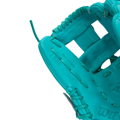 Custom Teal and White A2000 1786 Infield Baseball Glove From Headbanger Sports.