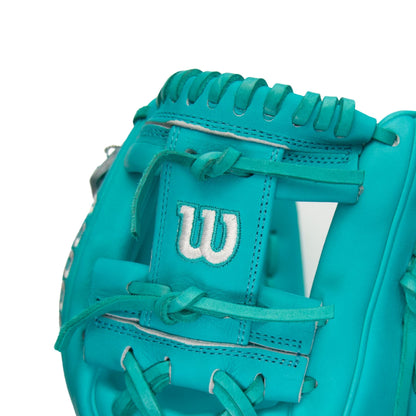 Custom Teal and White A2000 1786 Infield Baseball Glove From Headbanger Sports.