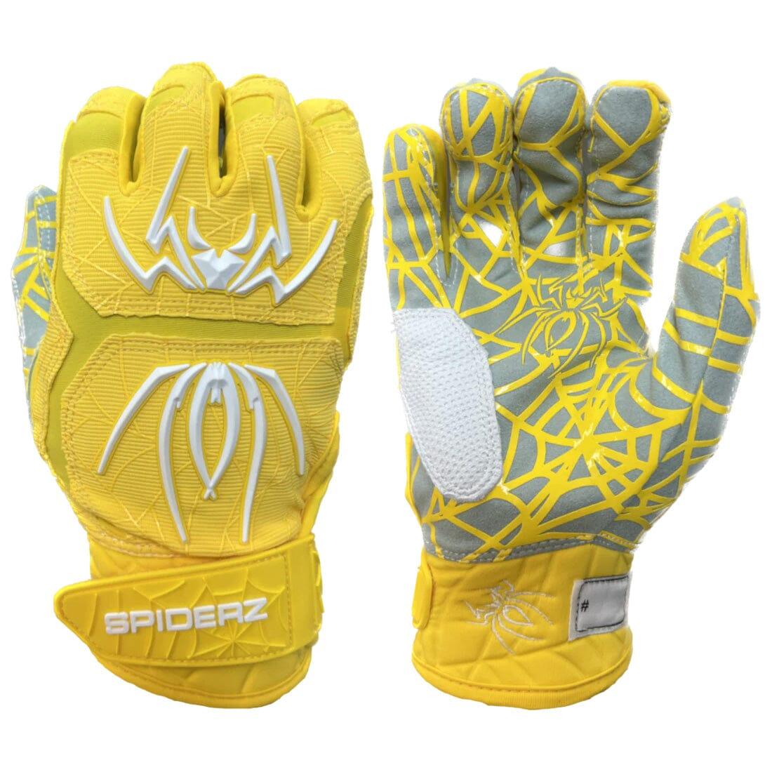 2024 Spiderz Hybrid Batting Gloves: Athletic Gold and White