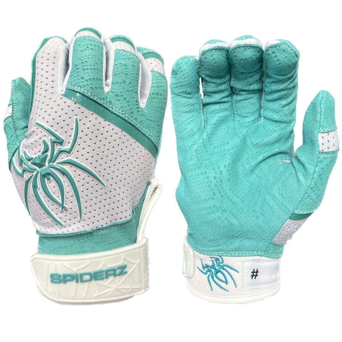 2024 Spiderz PRO Edition Batting Gloves: White/Turquoise