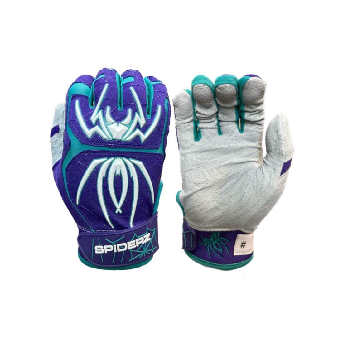 Shop 2024 Spiderz ENDITE Batting Gloves: Purple / Teal / White at Headbanger Sports