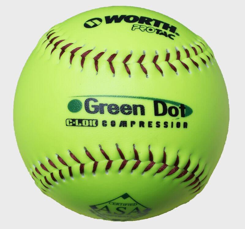 Shop Worth 11" Green Dot ASA/USA Slowpitch Softballs 52/300 (Dozen): AHD11SY at Headbanger Sports