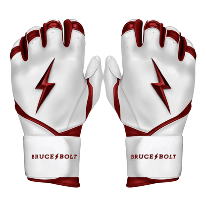 Bruce Bolt Premium Pro Chrome Series Long Cuff Batting Gloves: Maroon