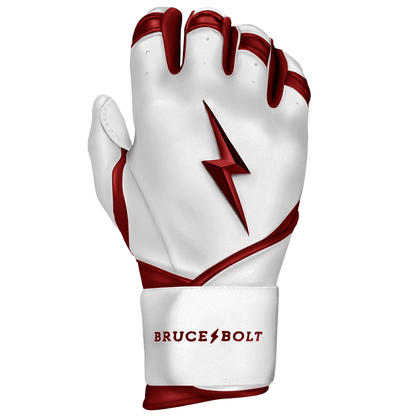 Bruce Bolt Premium Pro Chrome Series Long Cuff Batting Gloves: Maroon