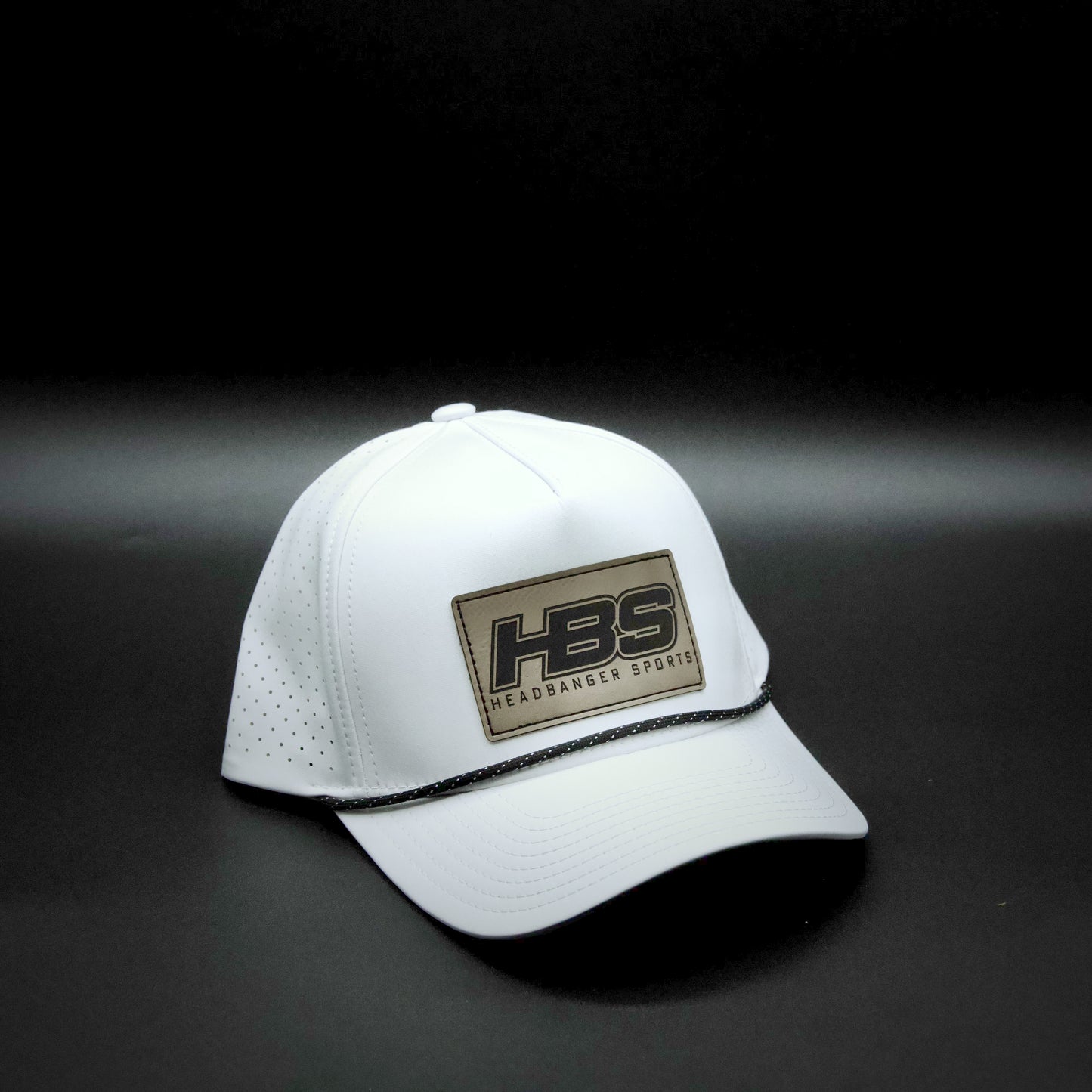 Headbanger Sports Exclusive White P424 Perforated Snapback Lifestyle Faux Leather Patch Hat: Light Brown HBS Patch