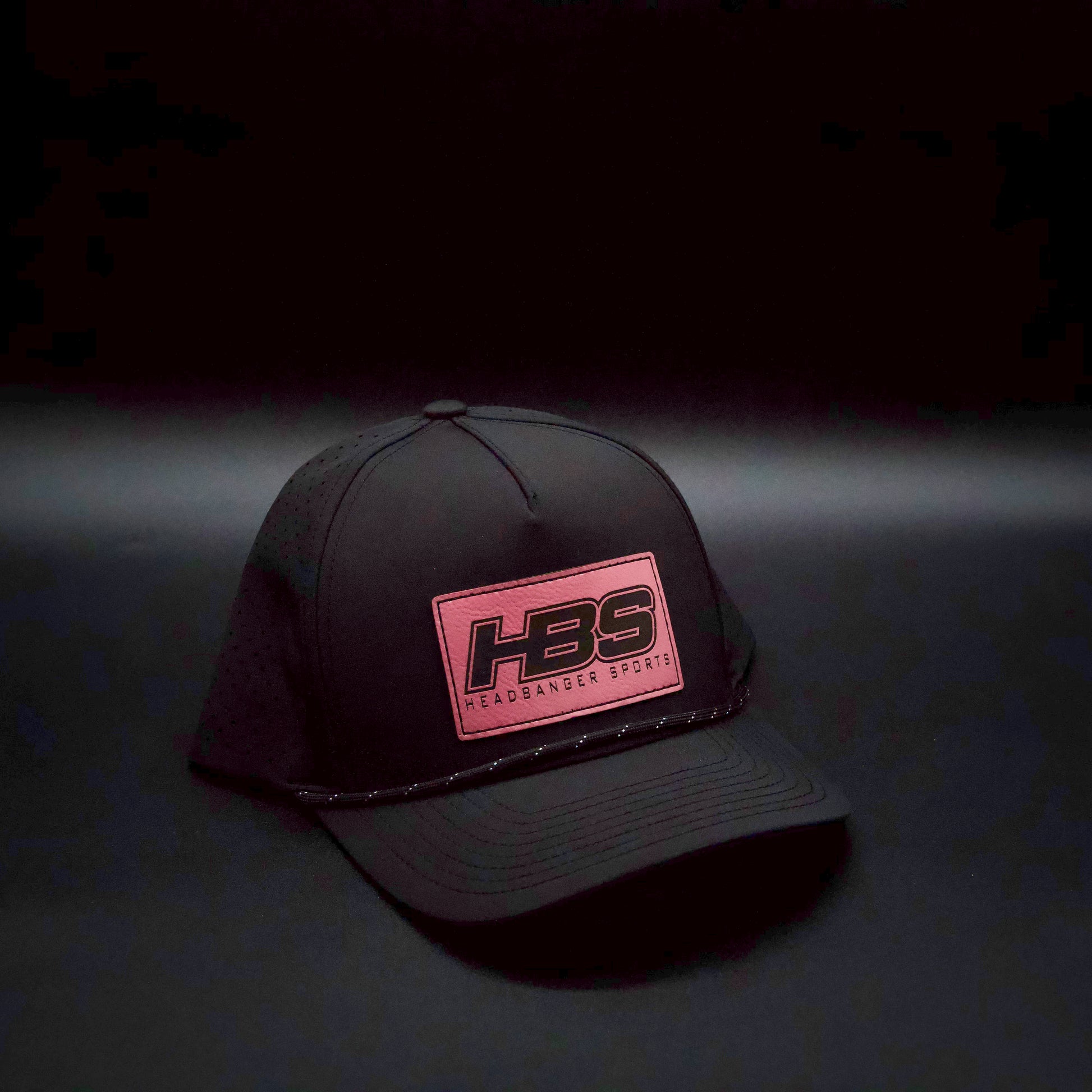 Headbanger Sports Exclusive Black P424 Perforated Snapback Lifestyle Faux Leather Patch Hat: Pink HBS Patch