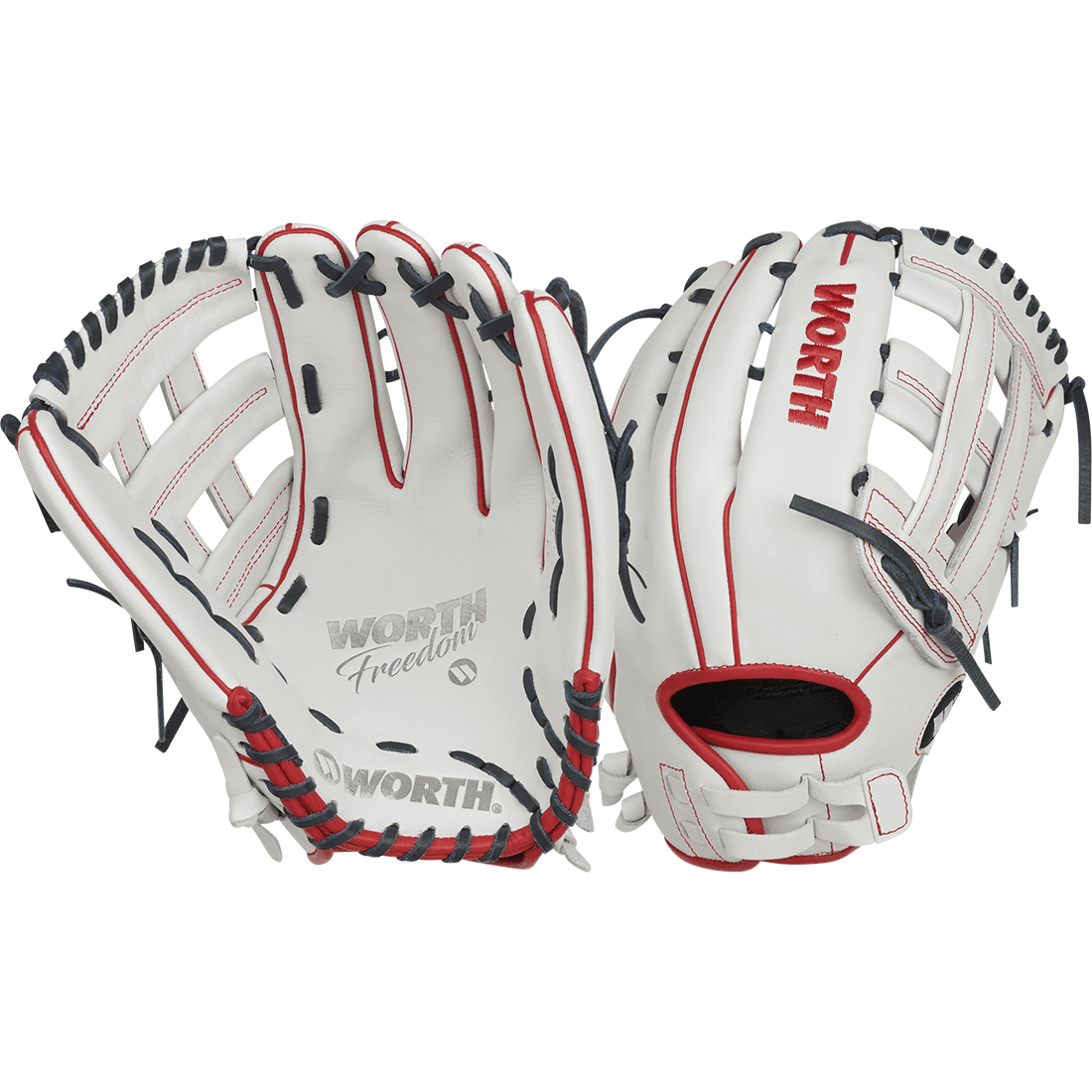 Worth Freedom Series White/Navy/Red 13" Slowpitch Softball Glove: WWF130-6WNS