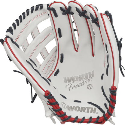 Worth Freedom Series White/Navy/Red 13" Slowpitch Softball Glove: WWF130-6WNS