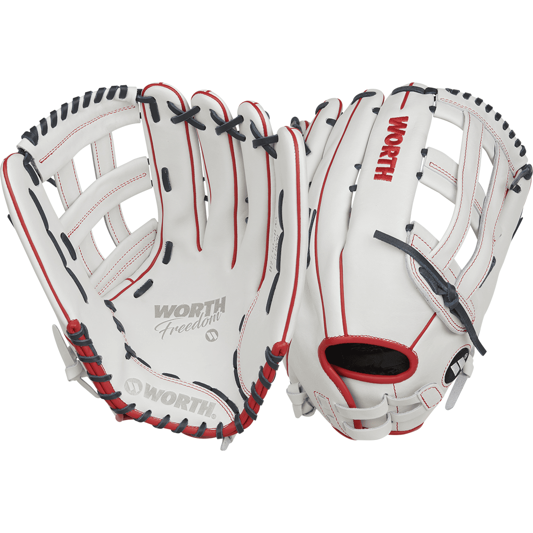 Worth Freedom Series White/Navy/Red 15" Slowpitch Softball Glove: WWF150-6WNS