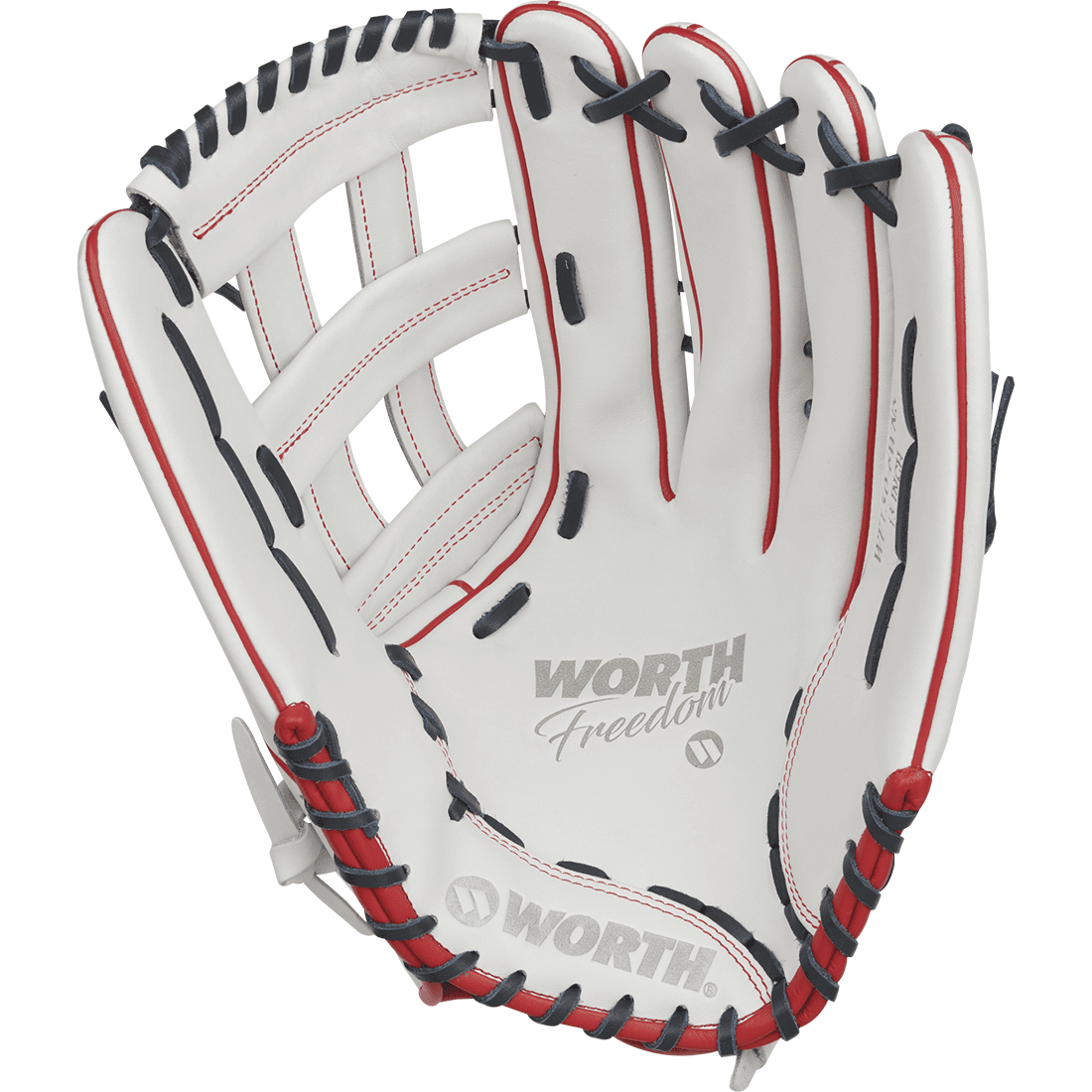 Worth Freedom Series White/Navy/Red 15" Slowpitch Softball Glove: WWF150-6WNS