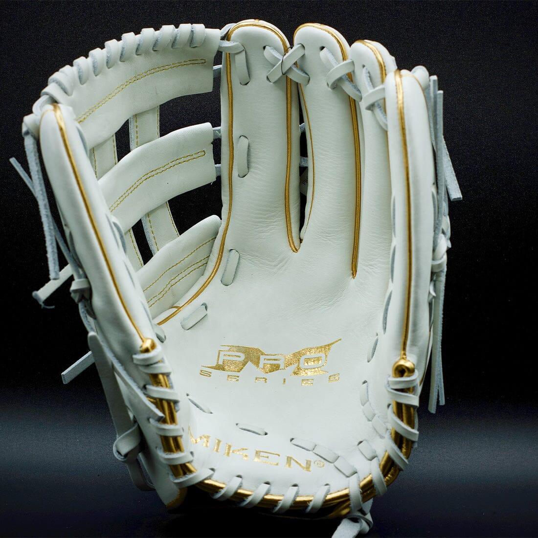 Shop the Miken Gold Pro Series 14" White Slowpitch Softball Fielding Glove: PRO140-WG at Headbanger Sports