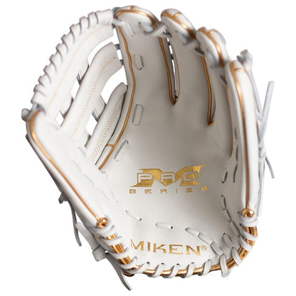 Shop Miken Gold Pro Series 13.5" White Slowpitch Softball Fielding Glove: PRO135-WG at Headbanger Sports