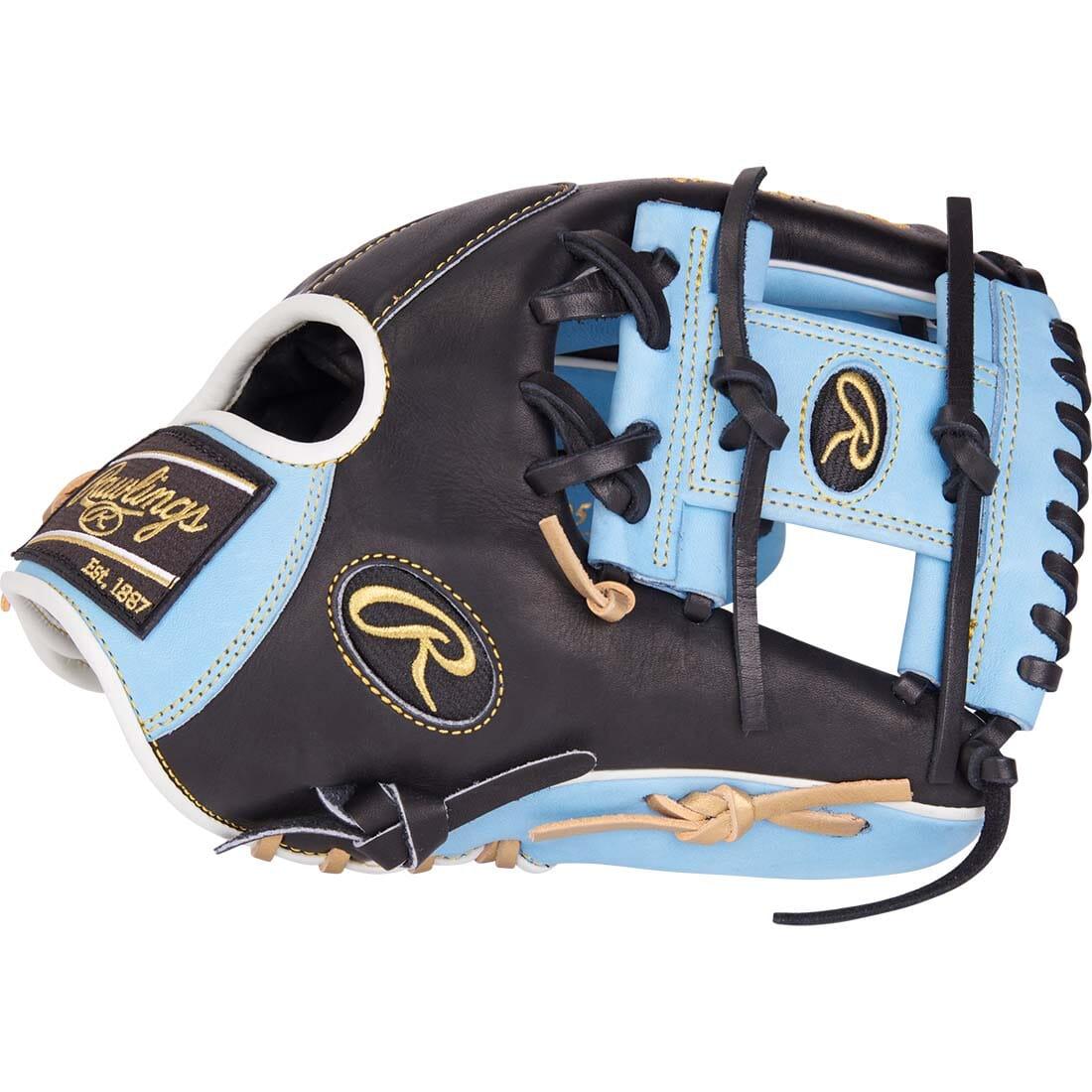 Elevate your Swagger in the Infield With This Eye-Catching Heart of the Hide 200-Pattern Infield Baseball Glove! Featuring a Pro I Web, Black and Columbia Blue.