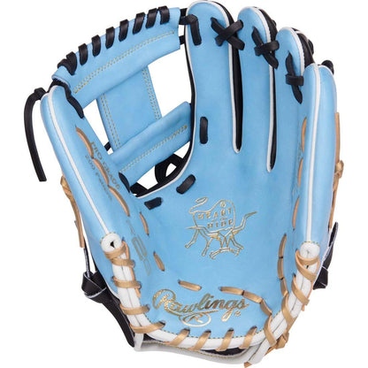 Elevate your Swagger in the Infield With This Eye-Catching Heart of the Hide 200-Pattern Infield Baseball Glove! Featuring a Pro I Web, Black and Columbia Blue.