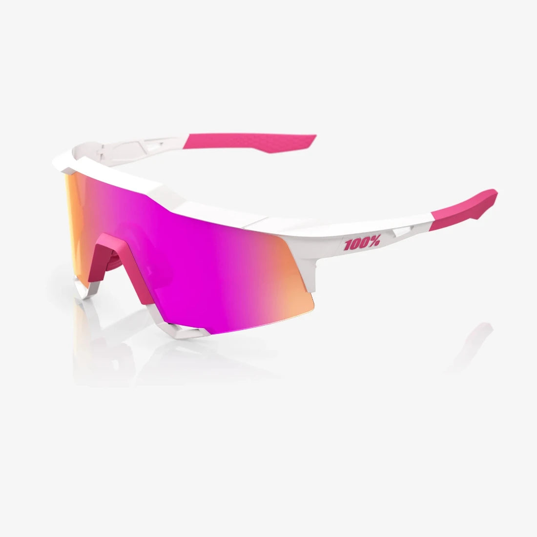 Shop 100% Speedcraft®  Adult Sunglases Matte White/Pink w/ HiPER® Vital Pink Mirror Lens at Headbanger Sports