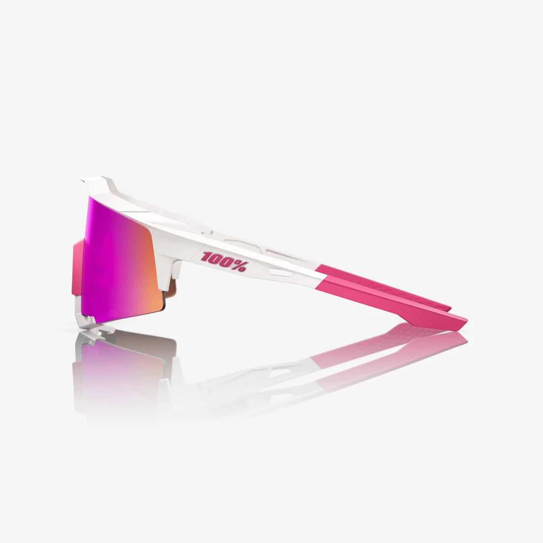 Shop 100% Speedcraft®  Adult Sunglases Matte White/Pink w/ HiPER® Vital Pink Mirror Lens at Headbanger Sports