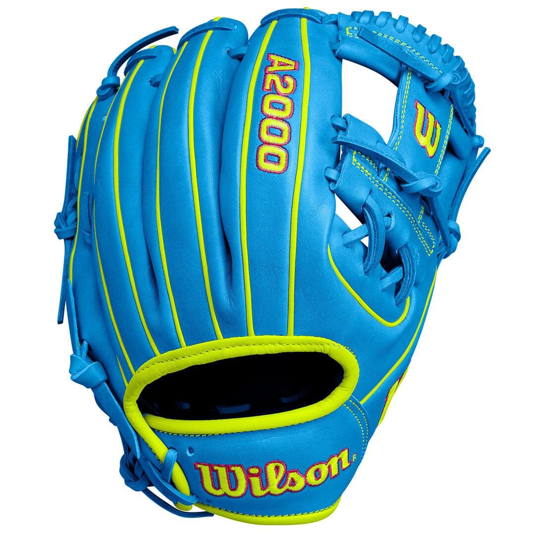 Front View of the brand new 2024 Wilson A2000 1786 11.5" Infield Baseball Glove: Sky Blue & Optic Yellow