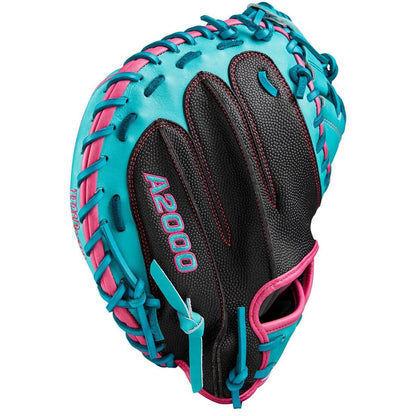 Black, Teal, and Pink Baseball Catcher's Mitt - A2000 from Headbanger Sports