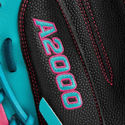 Black SuperSkin Leather with Gradient Teal and Pink Bold Logo from Headbanger Sports