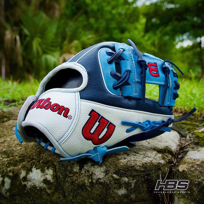 2024 Wilson A2000 SuperSkin PF88 11.25" Infield Baseball Glove: Navy / Sky Blue / White from Headbanger Sports