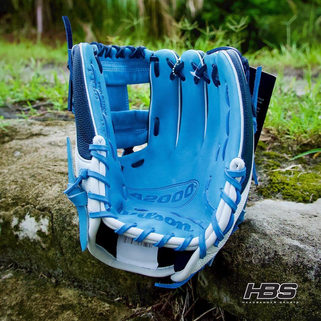 2024 Wilson A2000 SuperSkin PF88 11.25" Infield Baseball Glove: Navy / Sky Blue / White from Headbanger Sports