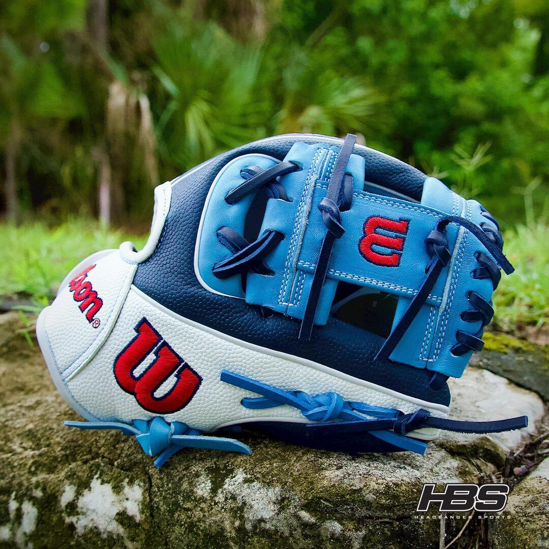 2024 Wilson A2000 SuperSkin PF88 11.25" Infield Baseball Glove: Navy / Sky Blue / White from Headbanger Sports