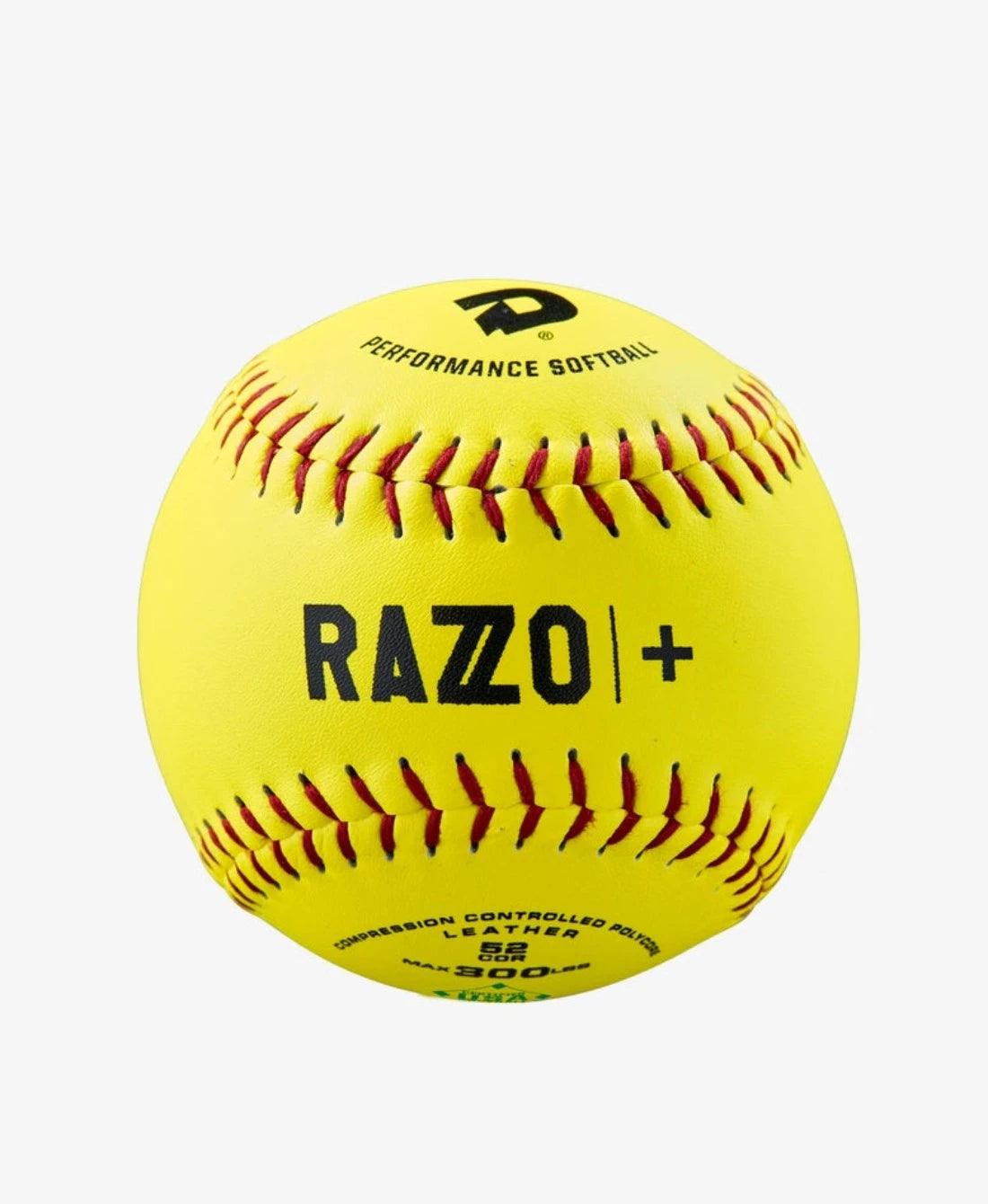 Shop DeMarini RAZZO PLUS LEATHER  12" ASA/USA Slowpitch Softballs (Dozen): WTDRZPL12AB at Headbanger Sports