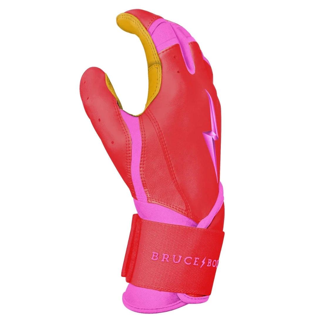 Shop Bruce Bolt PREMIUM PRO BADER Series Long Cuff Batting Gloves: Pink at Headbanger Sports