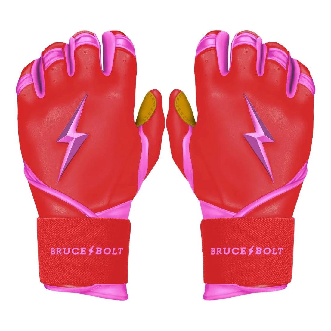 Shop Bruce Bolt PREMIUM PRO BADER Series Long Cuff Batting Gloves: Pink at Headbanger Sports