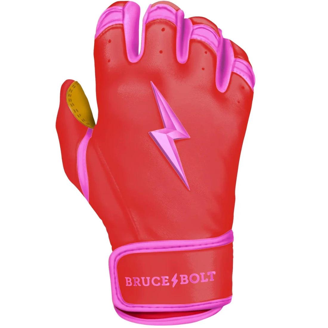 Shop Bruce Bolt PREMIUM PRO BADER Series Short Cuff Batting Gloves: Pink at Headbanger Sports