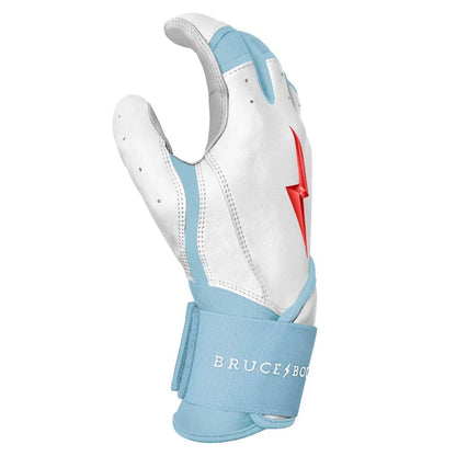 Shop Bruce Bolt PREMIUM PRO Happ Long Cuff Batting Gloves: White at Headbanger Sports