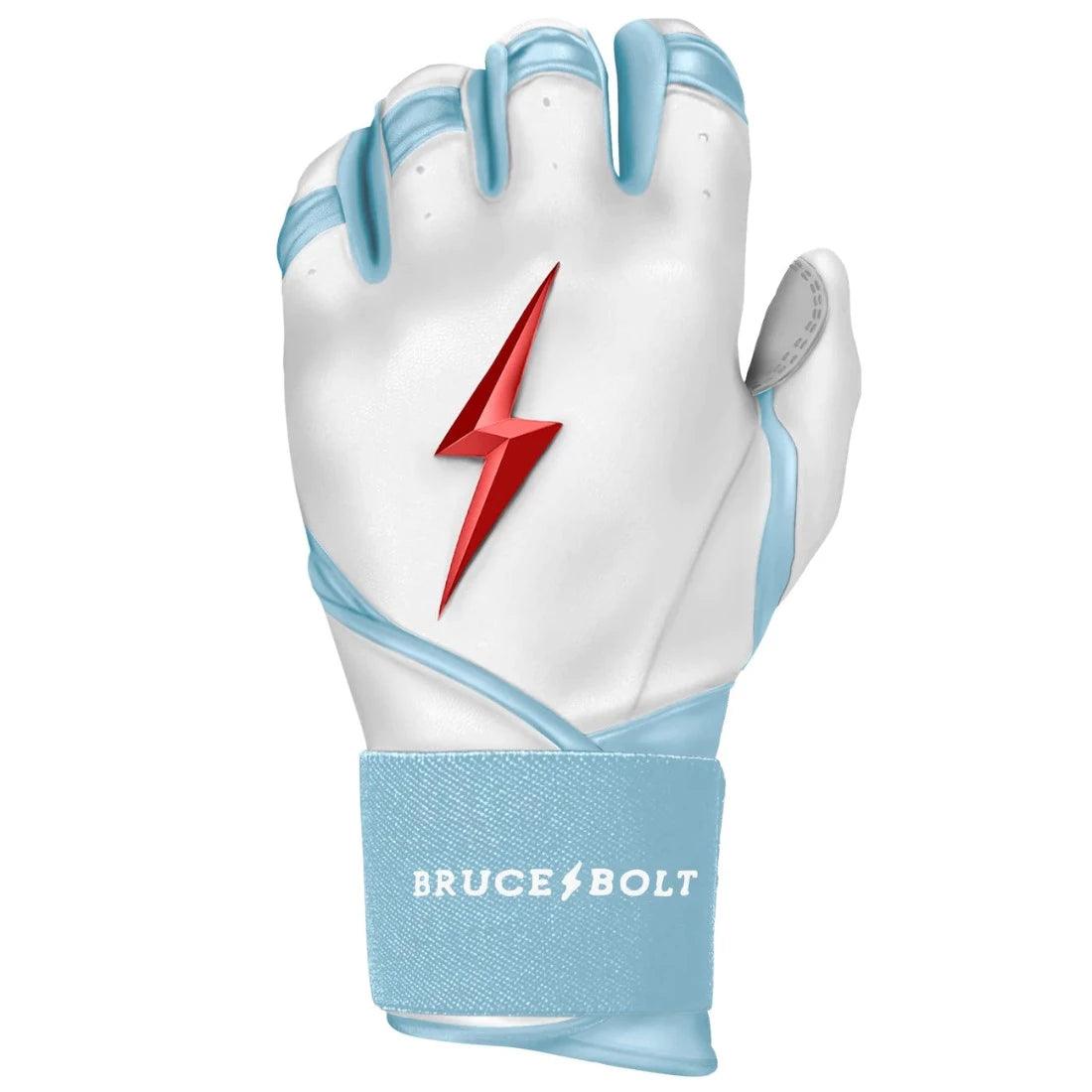 Shop Bruce Bolt PREMIUM PRO Happ Long Cuff Batting Gloves: White at Headbanger Sports