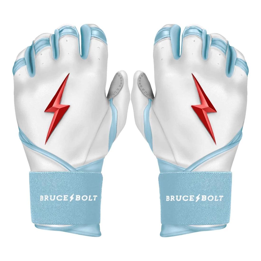 Shop Bruce Bolt PREMIUM PRO Happ Long Cuff Batting Gloves: White at Headbanger Sports