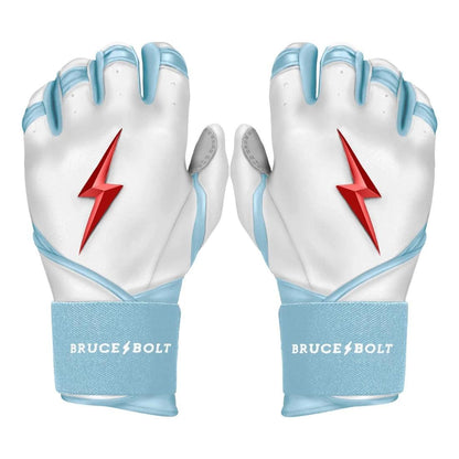 Shop Bruce Bolt PREMIUM PRO Happ Long Cuff Batting Gloves: White at Headbanger Sports