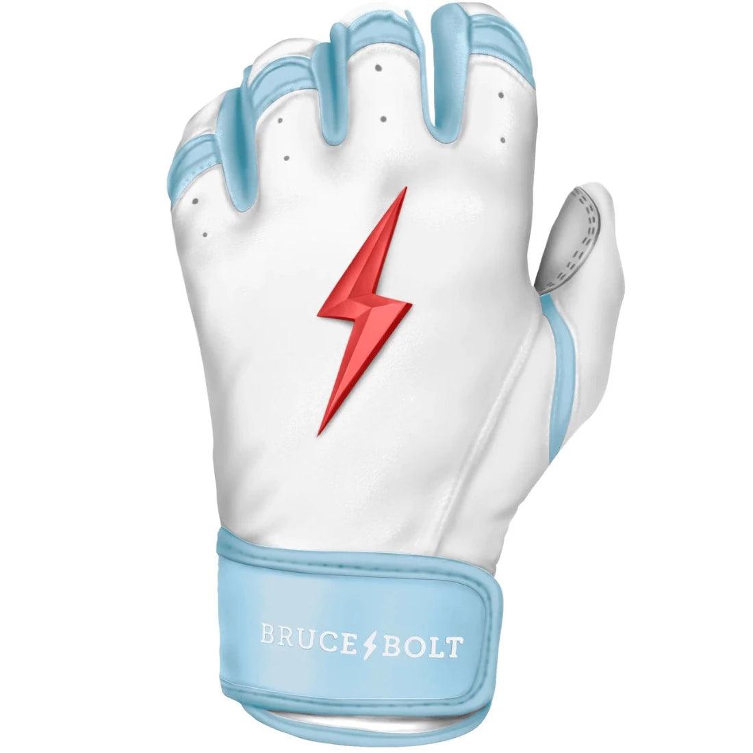 Shop Bruce Bolt PREMIUM PRO Happ Series Short Cuff Batting Gloves: White at Headbanger Sports