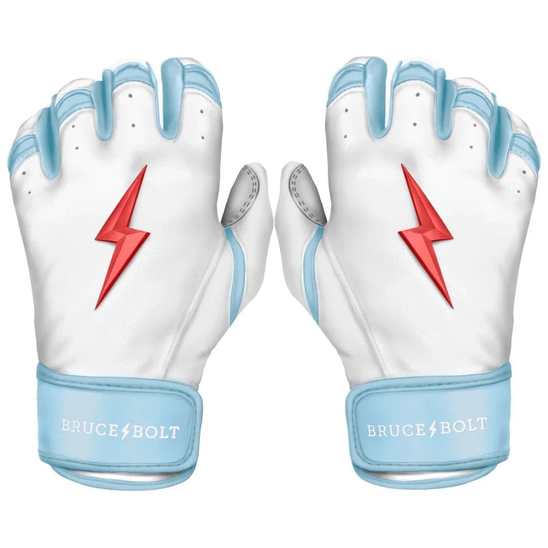 Shop Bruce Bolt PREMIUM PRO Happ Series Short Cuff Batting Gloves: White at Headbanger Sports