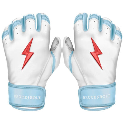 Shop Bruce Bolt PREMIUM PRO Happ Series Short Cuff Batting Gloves: White at Headbanger Sports