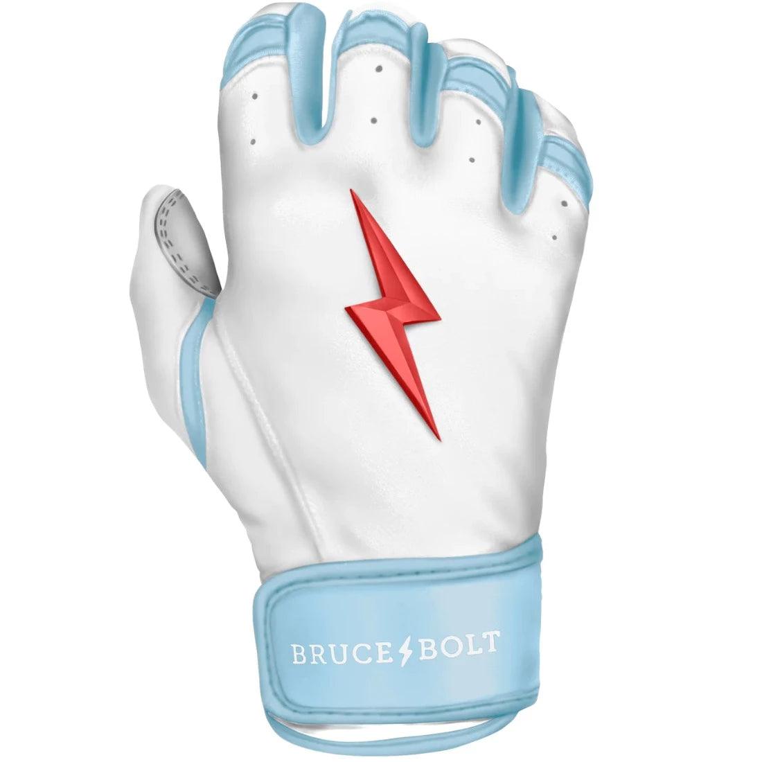 Shop Bruce Bolt PREMIUM PRO Happ Series Short Cuff Batting Gloves: White at Headbanger Sports