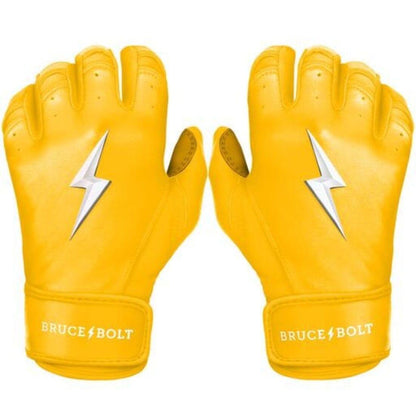 Shop Bruce Bolt PREMIUM PRO Short Cuff Batting Gloves: Yellow at Headbanger Sports 