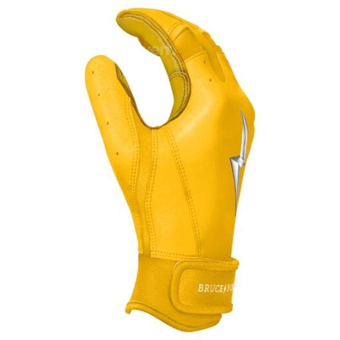 Shop Bruce Bolt PREMIUM PRO Short Cuff Batting Gloves: Yellow at Headbanger Sports