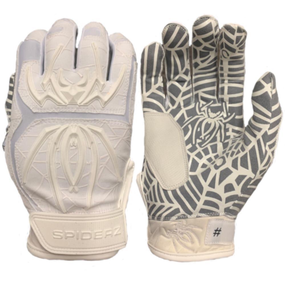 2020 Spiderz HYBRID Batting Gloves: White/White