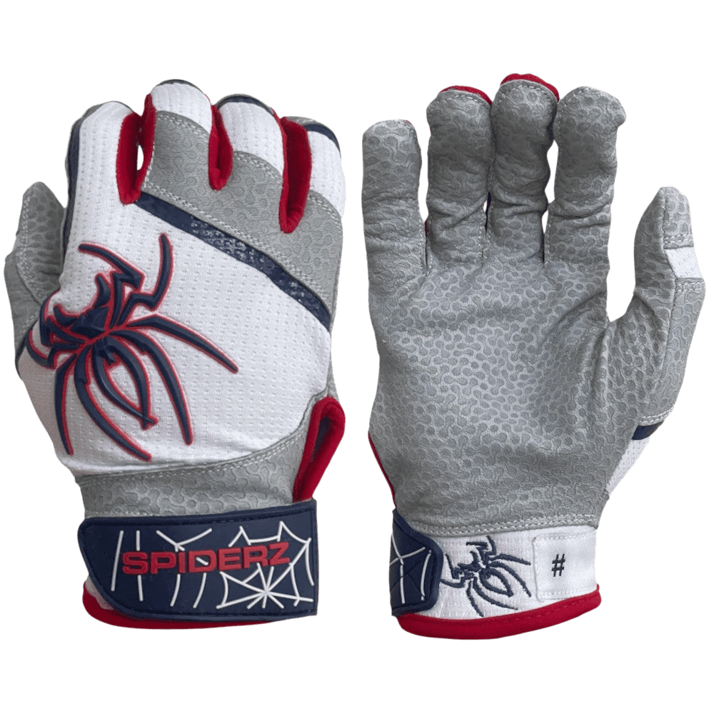 2022 Spiderz PRO Model Batting Gloves: White/Navy/Red