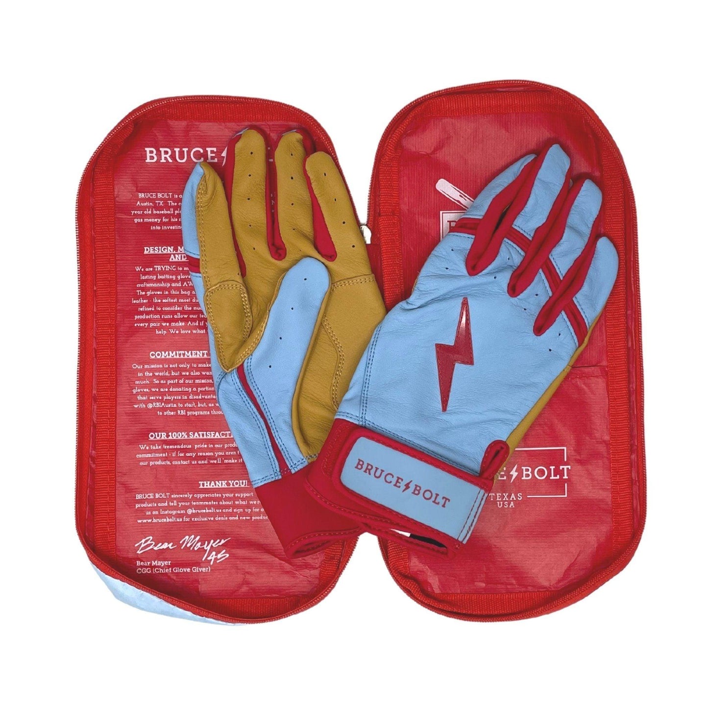 Bruce Bolt PREMIUM PRO BADER Series Short Cuff Batting Gloves: Baby Blue