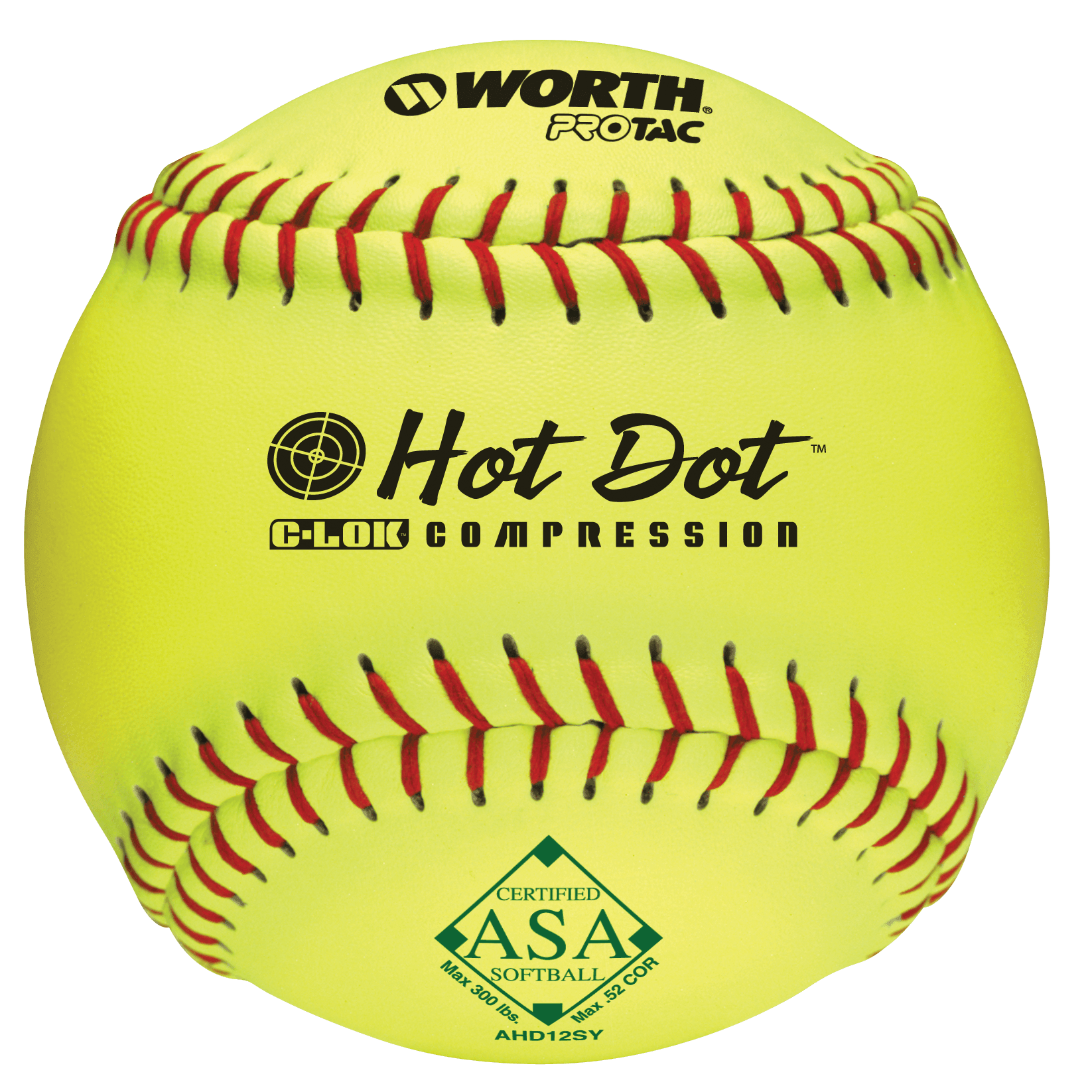 Worth 12" ASA Hot Dot Slowpitch Softball (Dozen): AHD12SY at headbangersports.com